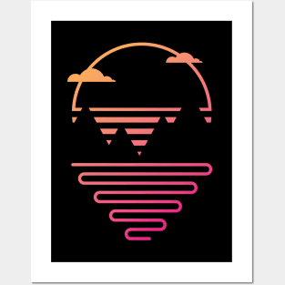 Vaporwave Sun & Mountains Posters and Art